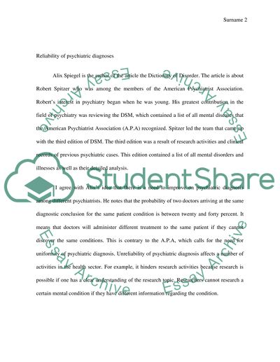 Reliability of psychiatric diagnosis