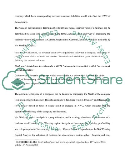 Net Working Capital: Principal Method of Valuing Businesses