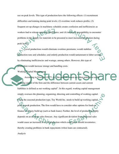 Level Production and Working Capital Management of Toy World, Inc
