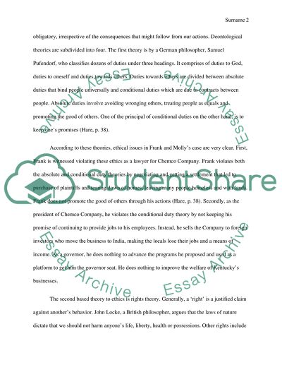 How Deontological and Teleology Theories Are Used to Analyze the Issues in Frank and Mollys Case