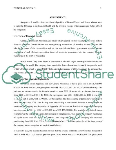 Principles of Finance in General Motors and Honda Motors