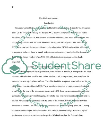 Elements of the State Agency v NCG Contract