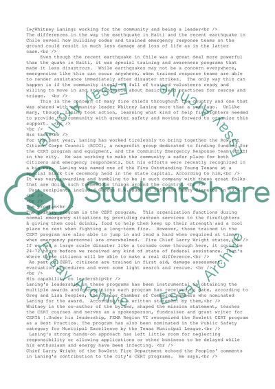 Whitney Laning - Working for the Community and Being a Leader