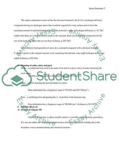 Organic Chemistry lab Determination of the Structure of a Natural Product in Anise Oil