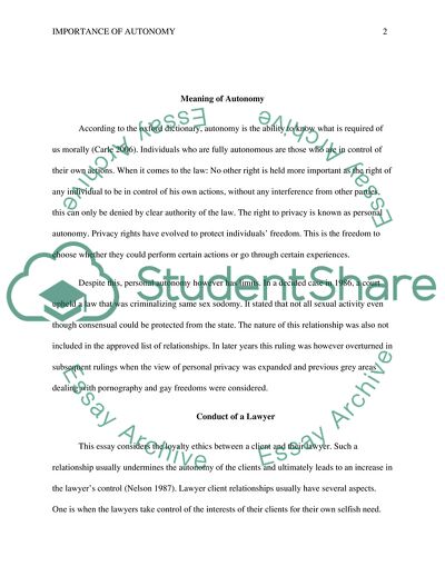 Importance of Autonomy and Conduct of a Lawyer