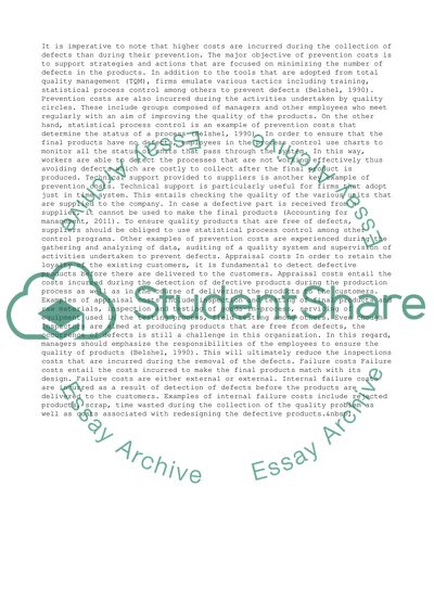 Quality Management: Costs for Quality Products