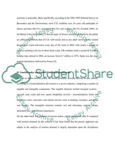 Tourism Policy and Leisure