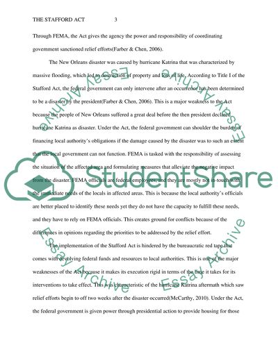 Possible Reform Measures to the Stafford Act to Make It More Functional in Todays Society