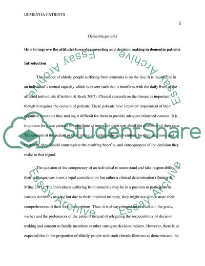 How to Improve the Attitudes to Consenting and Decision Making in Dementia Patients