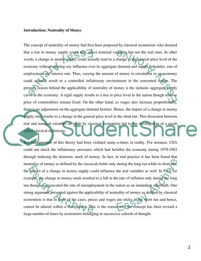 Neutrality of Money Concept in Macroeconomics