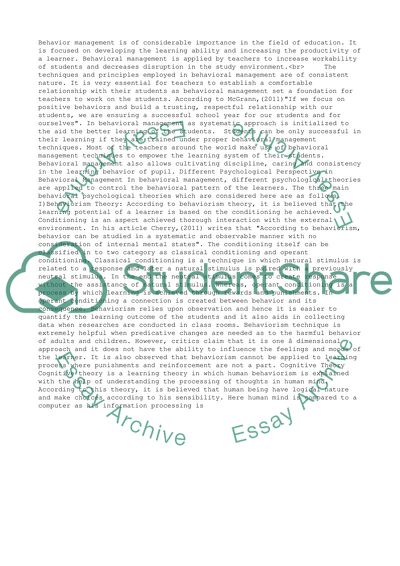 Behaviour Management and Purposeful Learning