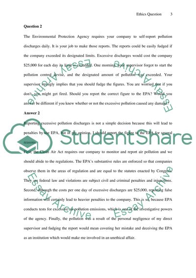 Ethics Questions acording to Enviroment Protection