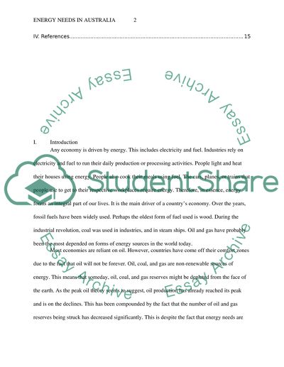 Energy needs in Australia