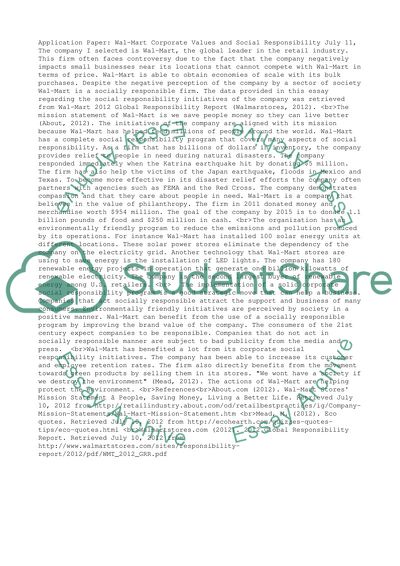 Application Paper # 2 Corporate Values & Social Responsibility