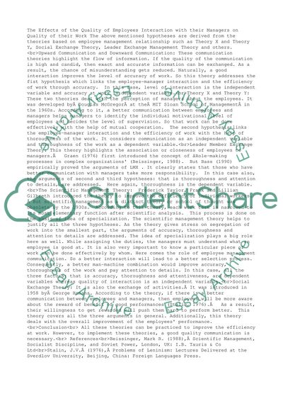 The Effects of the Quality of Employees Interaction on Quality of Their Work