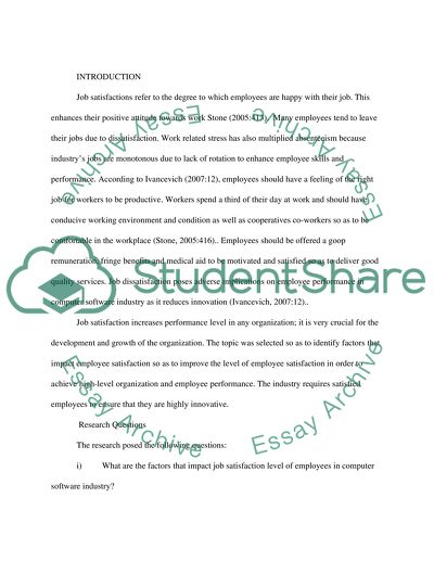 Factors of Job Satisfaction in the Computer Industry