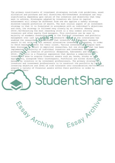 Application of Investment Strategies