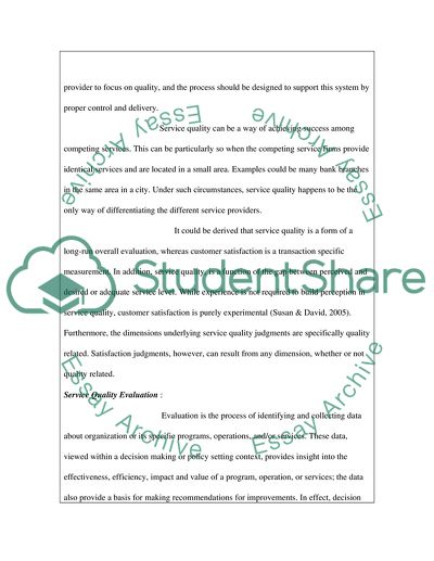 Evaluation of Service Quality Strategy