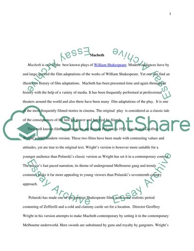 Macbeth by William Shakespeare and Its Film Interpretations