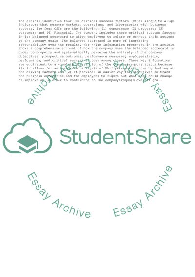 The Balanced Score Card: Philips Electronics