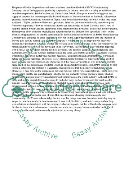 Business Decision-Making Relations to Recent Natural Disaster Events: BMW Company