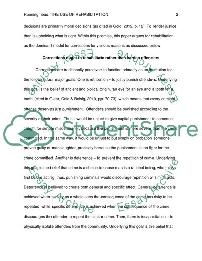 The Use of Rehabilitation as the Dominant Model for Corrections