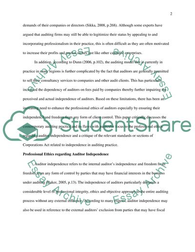 Auditing Practices, Professionalism, Ethics, And Standards