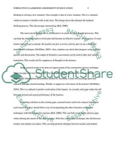 FORMATIVE CLASSROOM ASSESSMENT: