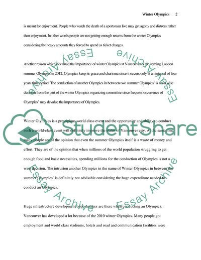 Value of Hosting the Winter Olympics in Vancouver