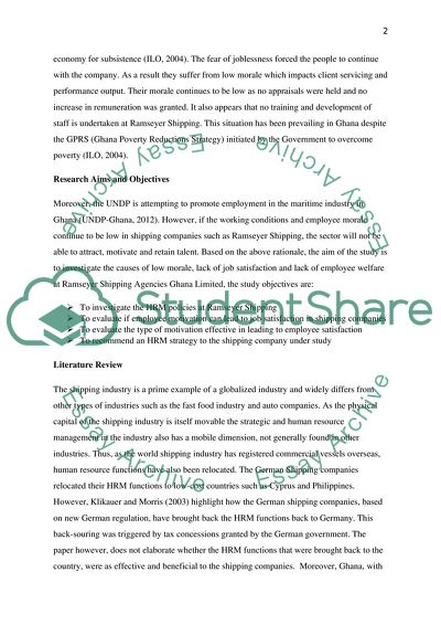 Lack of Job Satisfaction and General Welfare of Employees of Ramseyer Shipping Agencies Ghana Ltd