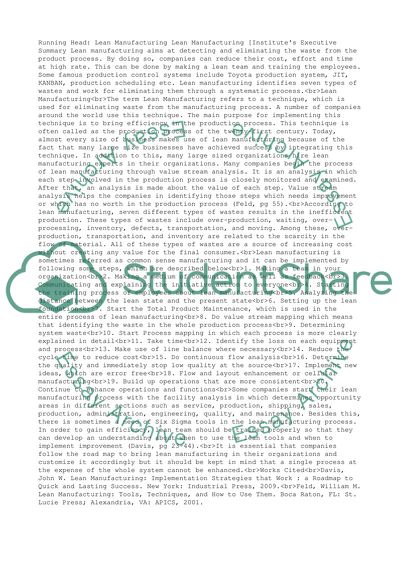 Lean Manufacturing Issues