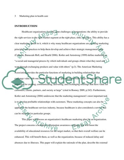 An organizations healthcare marketing plan for an organization