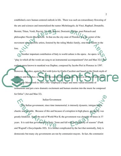 Italian culture, government, economy, business, foreign trade and ethical issues