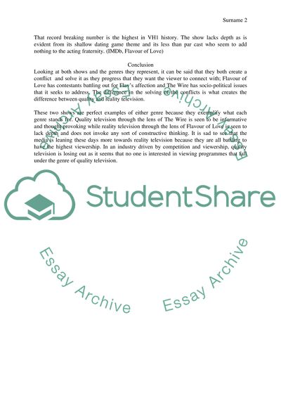 RESPONSE PAPER: The Wire and Flavor of Love