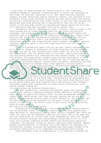 The Gold Standard and Financial Globalization: Global Economy Case