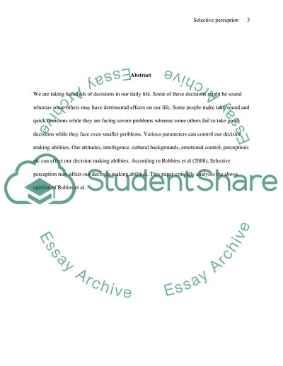 Selective Perception and Decision Making