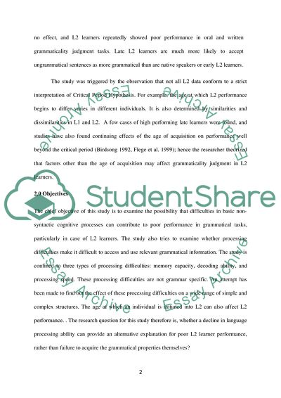 Processing Based Explanations for Poor Grammaticality Judgment Performance by Late Second Language Learners
