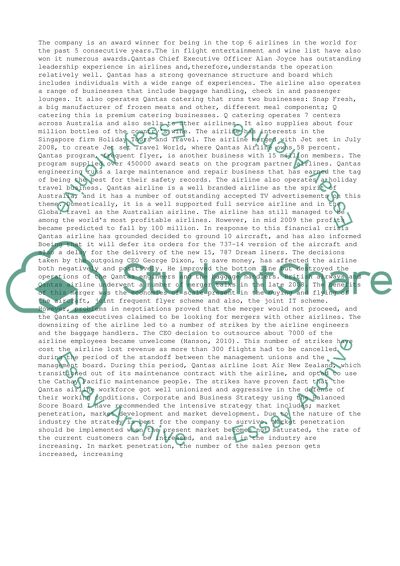 Strategic management. Current strategic structure for Qantas airline