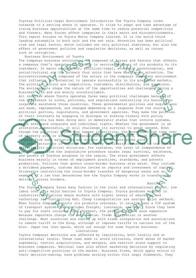 Political-Legal Environment of Toyota