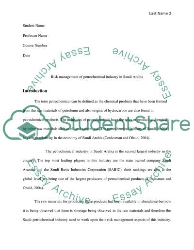Risk Management of Petrochemical Industry in Saudi Arabia