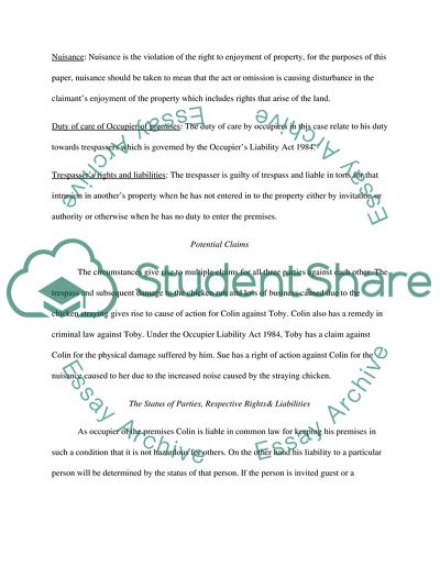 Negligence, Occupiers Liability, and Tort of Nuisance