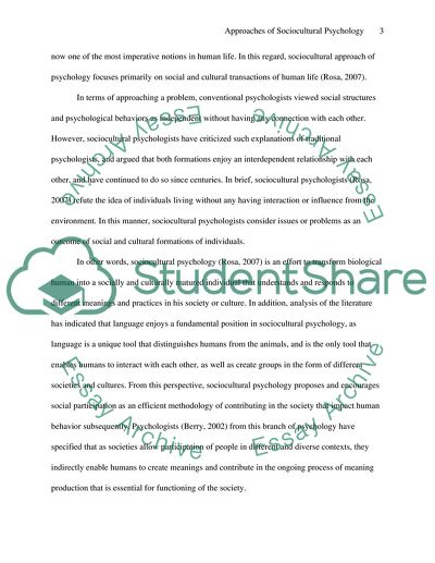 Approaches of Sociocultural Psychology