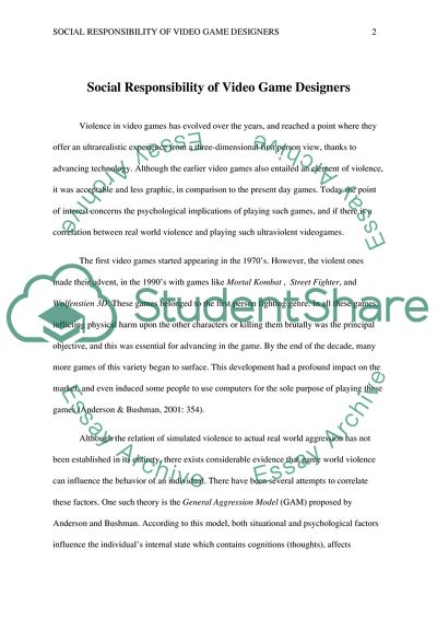 Social Responsibility of Video Game Designers