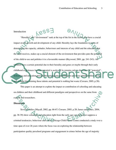 Contribution of Education and Schooling