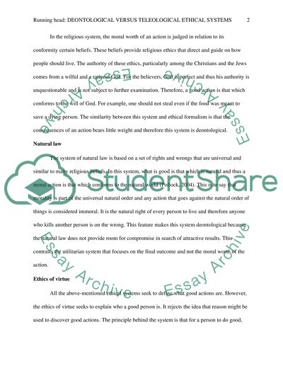 Deontological Versus Teleologica Ethical Systems