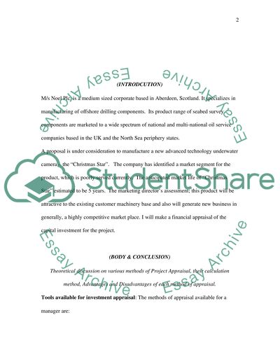Investment appraisal report for introduction of christmas star in the product range of m/s noel plc