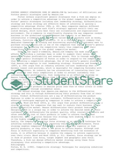 Porters Generic Strategies Used by Amazoncom