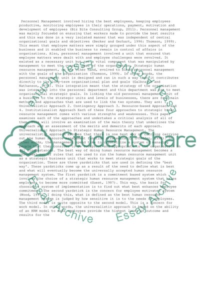 Critically assess the strengths and weaknesses of the different models of Strategic Human Resource Management