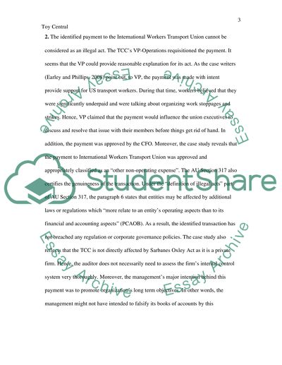 Toy Central - Assessing the Possibility of Fraud and illegal Acts