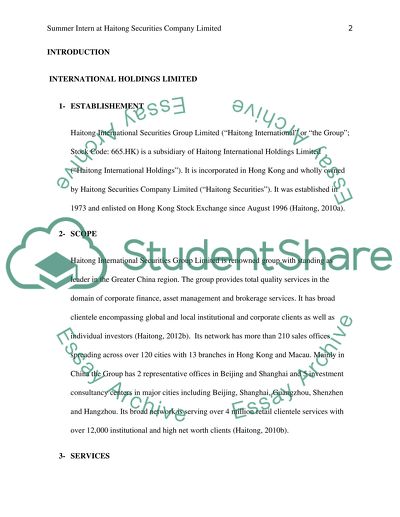 Summer Intern at Haitong Securities Company Limited